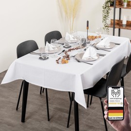 Chambry Tablecloth 100% Organic Cotton White 130 cm x 240 cm Choice of Size and Colour Robust Table Linen ÖkoTex Certified Made in Germany