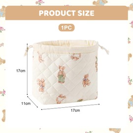 Kinretixia Quilted Cotton Drawstring Makeup Bag with Canvas Lining Cute Aesthetic Travel Toiletry Bag with Coquetry, Drawstring Gift Bag