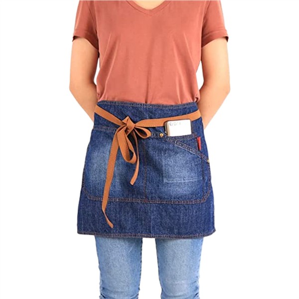 Waist Apron Denim Apron With Pockets Adjustable Kitchen Apron For