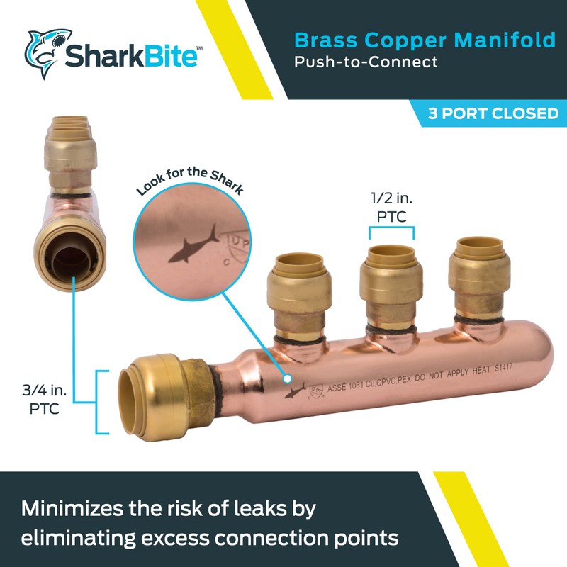 SharkBite 3/4 Inch x 1/2 Inch Outlet 3 Port Closed