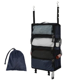 TABITORA Travel Luggage Organizer Hanging Packing Cubes Portable Hanging Shelves Carry on Closet for Suitcase with 2 Hooks,Collapsible (black, Medium)