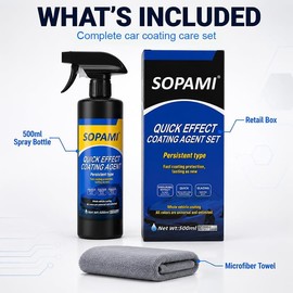 Sopami Car Coating Spray,Quick Effect Coating Agent,Quickly Coat Car Wax,Car Scratch Wax Polish Spray Waterless Wash,Oil Film Emulsion Glass Cleaner with towel (1 pcs)