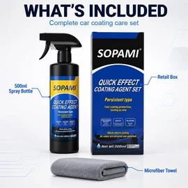 Sopami Car Coating Spray,Quick Effect Coating Agent,Quickly Coat Car Wax,Car Scratch Wax Polish Spray Waterless Wash,Oil Film Emulsion Glass Cleaner with towel (1 pcs)