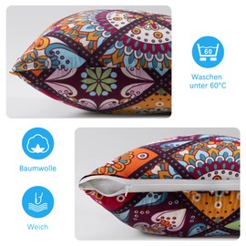 ATsense Set of 2 Cushion Covers, 40 x 80 cm, 100% Cotton, Colourful Pillow Case with Zip, Super Soft Premium and Hypoallergenic, Super Comfortable Cushion Cover (Boho, Paisley)