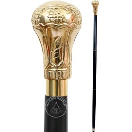 Humaira Nautical Handmade Brass Knob Walking Stick, Wooden Cane with Black Finish Gold Handle 37 Inch Cane for Men and Women