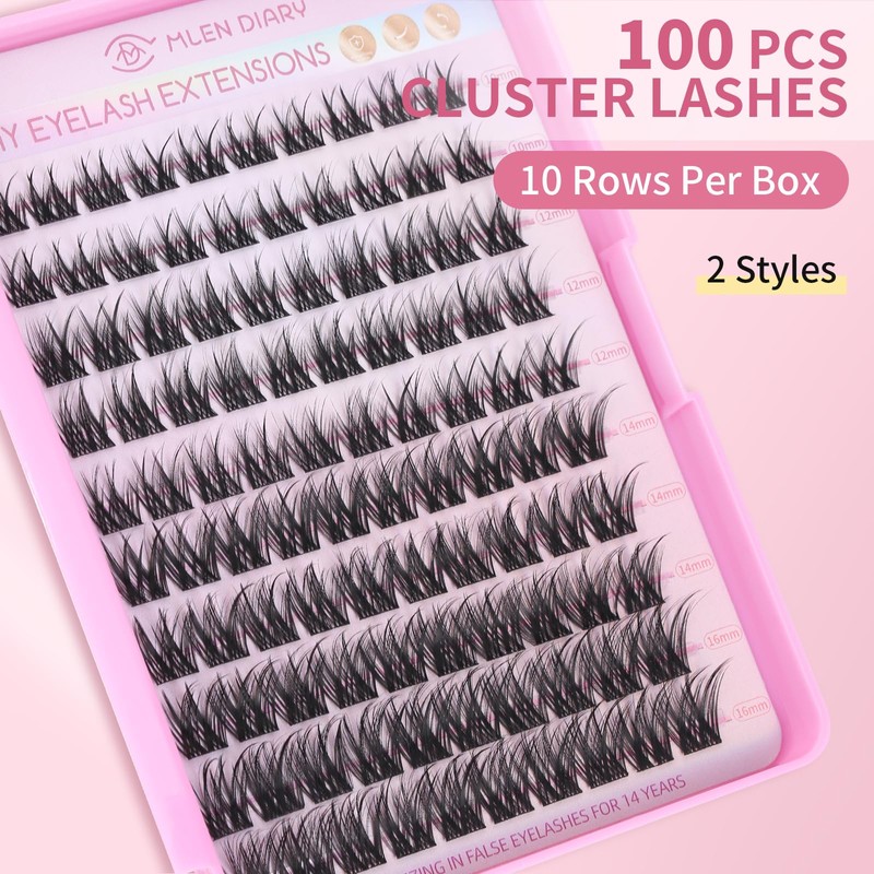 Lash Clusters 100PCS Cluster Lashes Wispy Fluffy D Curl Super