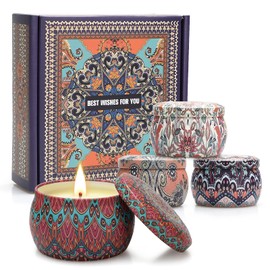 Scented Candles, Gifts for Women, 4-Piece Set, 508 g, Natural Soy Wax, Aromatherapy Candles, Portable Travel Tin Candles for Stress Relief and Relaxation of Body for Women