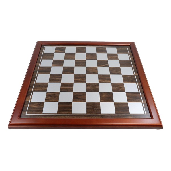 Ebros Gift Large 19" by 19" Faux Wood and Silver Silk Screened Checkered Squares Chess Board with Chocolate Wood Borders Gaming Board Strategy Game Collection