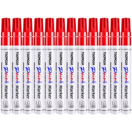 Paint Pens Paint Markers Red - 12 Pack Permanent Markers Oil Based for Metal Wood, Pens for Metal, Car Tyre,Plastic, Ceramic, Plastic, Canvas, Rock Painting, Glass, Craft Supplies