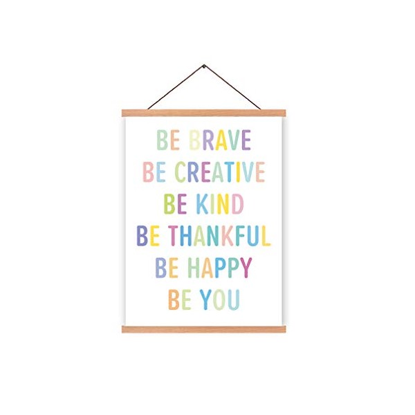 Natural Wood Magnetic Hanger Frame Poster- Inspirational Quotes Motivational Canvas Art Print,Colorful Saying Be Brave Be Happy Be You Painting,28X45cm Frames Hanging Kit
