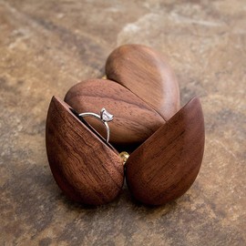 Hsthe Sea Ring Box, Heart Ring Box, Walnut Wood Ring Cushion for Wedding, Engagement, Proposal, Anniversary, Rings for Storage