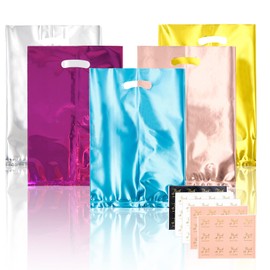 50PCS Plastic Party Bags, 5 Colors Party Favour Bags Treat Bags for Kid’s Party, Birthday Party Bags Gift Bags for Birthday, Wedding, Baby Shower, Small Business