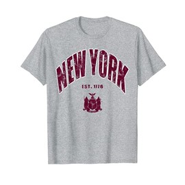 Classic Vintage Retro NEW YORK Burgundy Text - Heather Grey T-Shirt