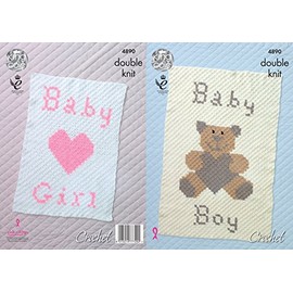 King Cole Crochet Pattern Baby Boy or Girl Teddy & Heart Pattern Blankets Comfort DK (4890)
