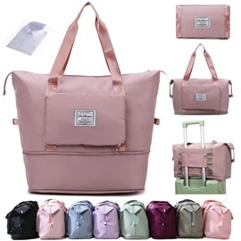 Ranslen Bolsa de viaje plegable de gran capacidad, bolsa de viaje de expansión con separación seca y húmeda, bolsa de viaje portátil, Rosado, Ampliable