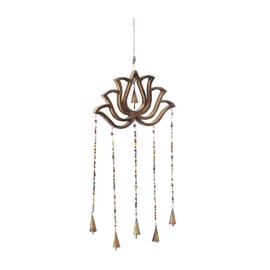 Deco 79 Eclectic Mango Wood Lotus Windchime with Bells, 15"L x 30"H, Gold