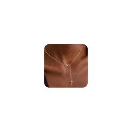 Feskive Cross Necklace for Women,Dainty 14K Gold Plated Cross Pendant Necklae Simple Zircon Diamond Cross Necklace Box Satellite Chain Gold Jewelry Gifts