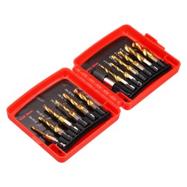 sourcing map 13pcs Combination Drill Tap Bit Set, SAE 6-32NC to 1/4-20NC Metric M3 to M10 Thread Taps with Quick Change Adapter, Titanium Coated Screw Threading Drilling Tapping Tool Kit