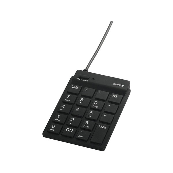 BUFFALO BSTKH08BK Wired Slim Numeric Keyboard with Hub, Black