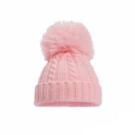 Baby Boys & Girls Knitted Pom Pom Hat, Cable Knit Bobble Hat, Pink, 12-24 Months