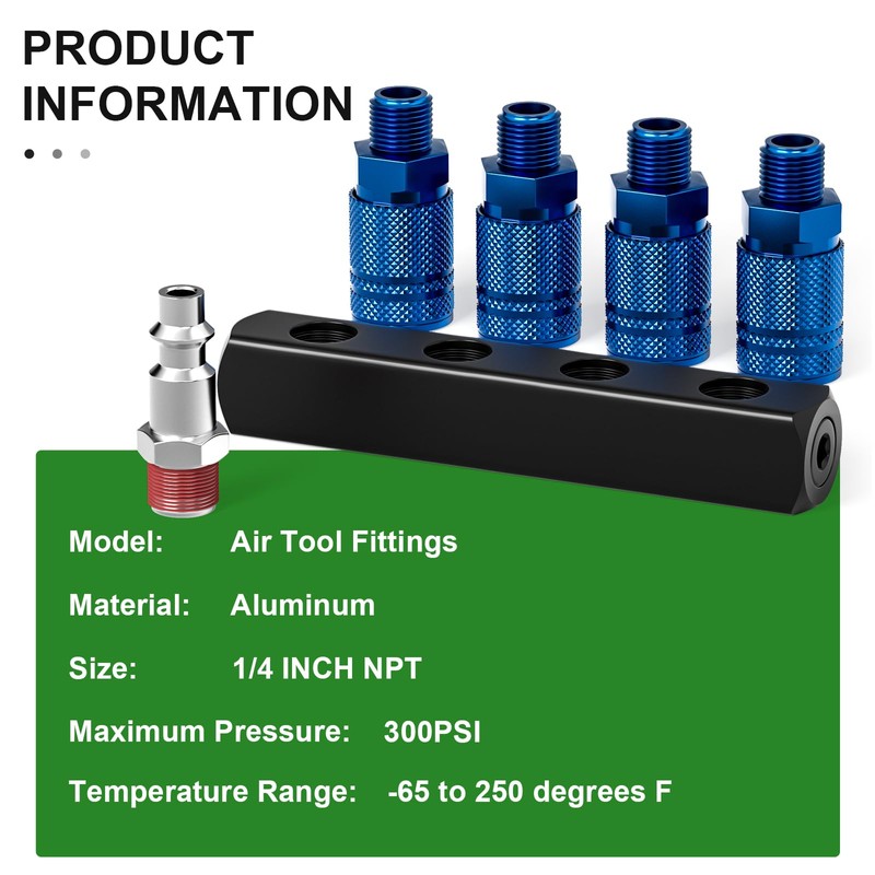 TAISHER 4-Way Straight Air Manifold 5 Ports Aluminum Industrial Pneumatic