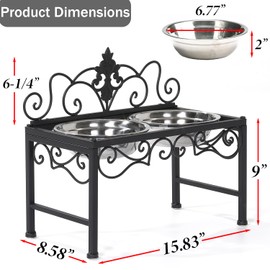 Elevated Dog Bowls for Medium Dogs, Raised Dog Bowl with Double Stainless Steel Bowls for Food and Water, Matte Black Tall Dog Bowl with Metal Stand, Perfect for Medium Large Dogs and Pets - Height 9"