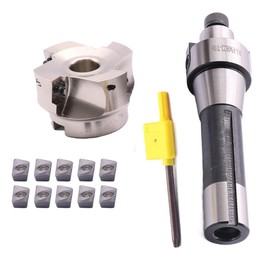 R8 FMB22 7/16-20 Shank Face End Mill Arbor and 2.48"/63mm Cutting Diameter 4-Flute 400R-63-22-4T CNC Face End Milling Shell Cutter with 10Pcs APMT1604 Carbide Inserts and T15 Wrench