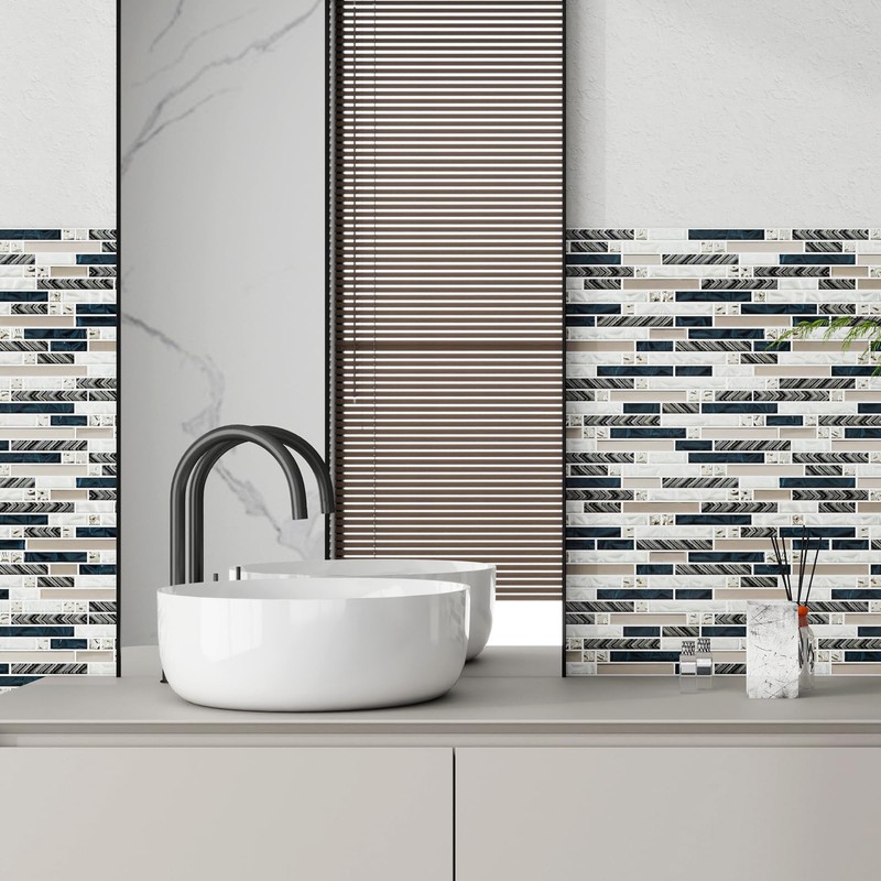 5-Sheet Glass Backsplash Tiles, 5 Square Feet Glass Mosaic Backsplash