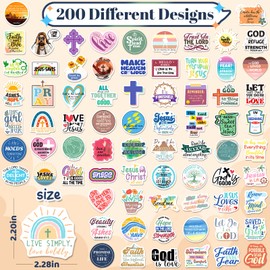 WAKEMOODEI 200PCS Inspirational Christian Stickers, Jesus Bible Verse Stickers for Water Bottle Laptop Journaling, Waterproof Religious Faith Sunday School Gifts for Kids Adults