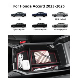 LANGBEAN Center Console Organizer for Honda Accord 2025 2024 2023 Armrest Insert Storage Tray with Non-Slip Rubber Mat Accord Organiser Accessories, Red