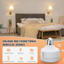 VOLISUN Battery Operated Wall Sconce Set of Two,Gold Wireless Sconces Set of 2 Rechargeable,Battery Operated Wall Lights for Bedroom Living Room Hallway(9 Colors)
