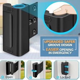 Stanz (TM) 2PCS Black Home Security Door Lock, 2 Pack Childproof Door Reinforcement Lock with 3" Screws for Inward Swinging Door, Upgraded Night Lock to Defend Your Home