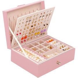 QBestry Girls Jewelry Box Earring Holder Organizer for Girls Earring Organizer Teen Jewelry Box Organizer for Girl Pink jewelry Boxes for Earrings Necklaces Rings Stud Earrings Box Organizers Teens