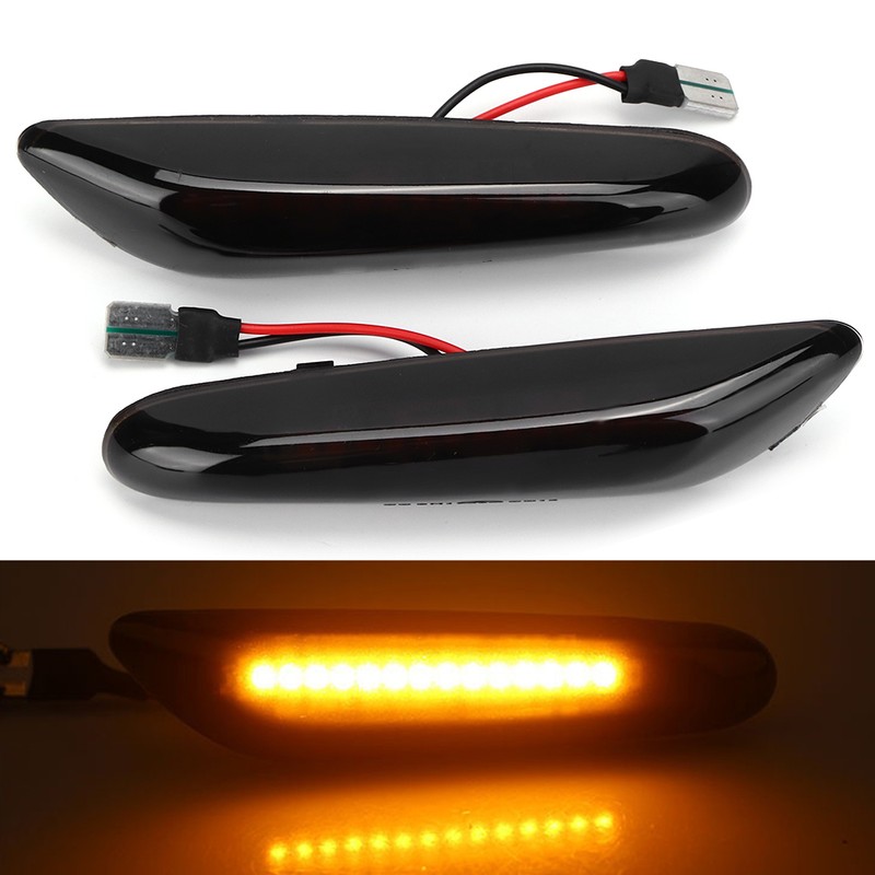 2Pcs LED Side Marker Turn Signal Indicator Light Yellow Dynamic