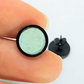 HAPPY CROWNS Stainless Steel Stud Earrings Black Round 12 mm Cork Earrings Mint with Inclusions Jewellery Unique Piece from Germany Nickel-Free Earrings Vegan and Handmade