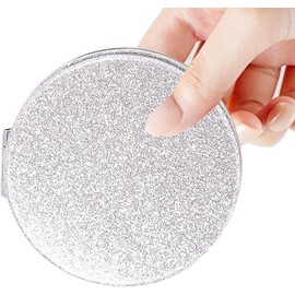 Mpowtech Silver Compact Mirror for Women,Small Pocket Mirror,Purse Mirror with Glitter,Portable Travel Makeup Mini Mirror,Folding Handheld 2-Sided 1x/2x Magnifying Compact Mirror for Gift