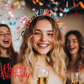 Bafuny Birthday Headband Colourful Tiara Hairband Princess Crown Gold Hair Accessories for Women