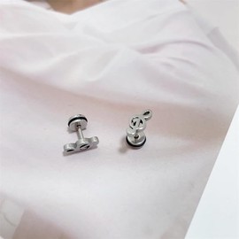 Vintage Music Note Tiny Small Stud Earrings for Women Men Cartilage Tragus Cute Simple Stainless Steel Screw Back Little Studs Hypoallergenic Sleeper Piercing Post Fashion Jewelry (Black, One size)