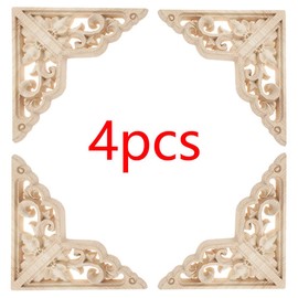 Gativs Wooden Ornaments for Furniture, Pack of 4, Wooden Sculpture Applique, Carved Corner Wood Ornament, Wood Carving, Onlay Applique, Furniture, Wood Ornaments, Appliques, Corner Onlay Wood, 25 x 25
