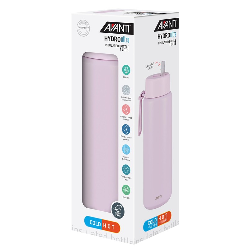 Avanti HydroUltra Stainless Steel Ceramic-Lined Vacuum Water Bottle with Strap,