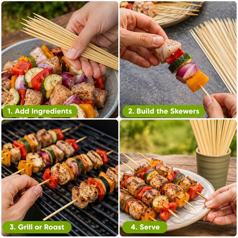 Acrux7 1200PCS 12 Inch Bamboo Skewer Sticks for Grilling 4mm