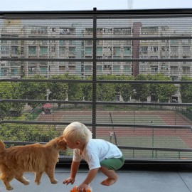 Balcony Safety Net for Kid Banister Guard-18ft X 2.6ft Thick Pet Balcony Guard Balcony Netting for Pet Rail Net for Balcony Apartment Cat Netting Safety Netting for Railings Stair Guards (Black)