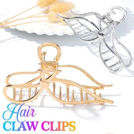 Reaky Bow Claw Clip Gold Metal Hair Clips Large Hair Claws Hair Accessories for Women and Girls(Pack of 2)