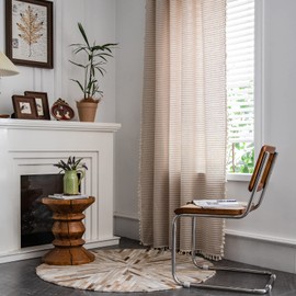 ColorBird Striped Semi-Blackout Window Curtains 2 Panels Farmhouse Style Cotton Linen Darkening Curtains with Tassel Rod Pocket Window Drapes for Dining Living Bedroom (52" W x 84" L, 1 Pair, Beige)