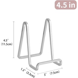 DIDUDIDU Plate Holder Easel Display Stand - 4.5 inch Silver Metal Stand for Decorative Plates, Photos, Picture Frames, Tabletop Art - 1 Piece