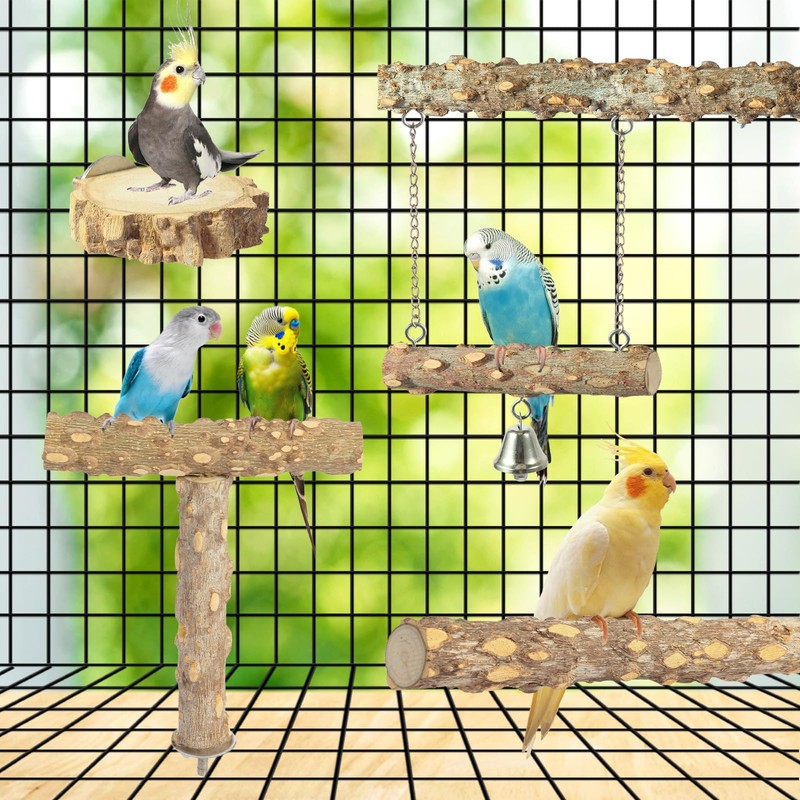 Bird Perches,4pcs Natural Wood Birds Stand Branch, Bird Perch Chewing