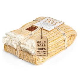 Gold Case Throw Blanket for Couch - 100% Recycled Turkish Cotton Blankets & Throws - Vintage Soft Throw Blankets for Living Room Sofa - Boho Decorative Woven Throws for Couch - 60x80 - Mustard