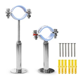 AKIHISA 2 Pcs 304 Stainless Steel Pipe Supports, Wall Mount Ceiling Mount Pipe Hanger, Pipe Holder for OD Pipe 48-51MM Adjustable Height Range 100-200mm