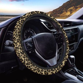 Wanyint 15" Steering Wheel Covers for Car SUV Truck, Universal Auto Accessories Decor for Women Girls Men, Leopard Print Khaki
