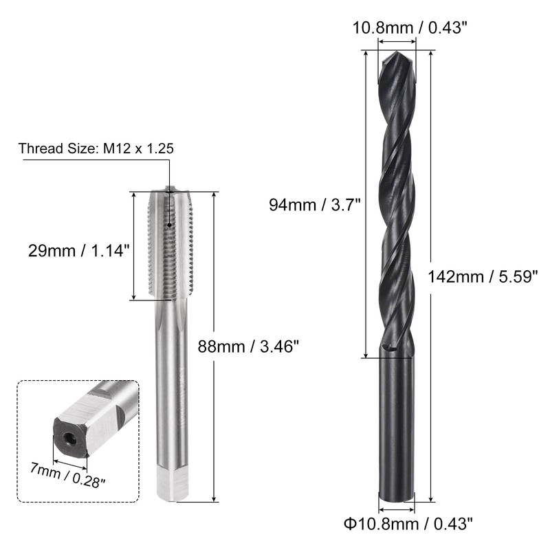 sourcing map Metric Tap and Drill Bit Set, M12 x